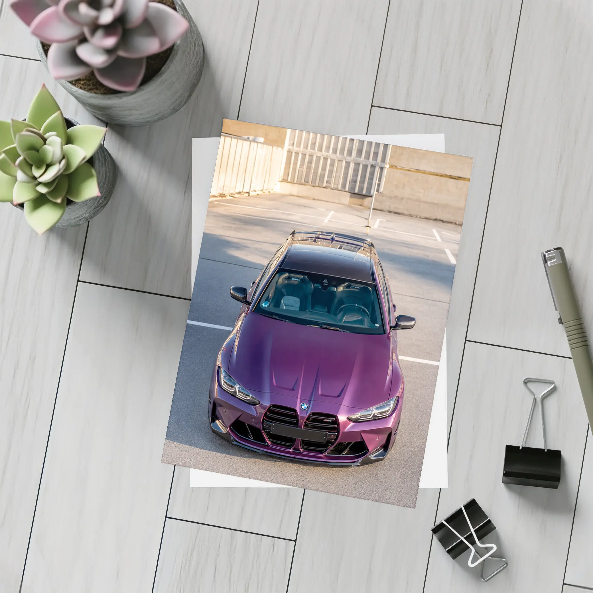 Purple BMW M4 Aerial View Parking Lot – Postcards