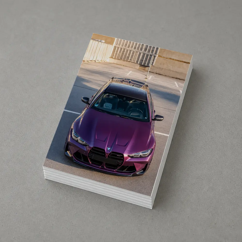 Purple BMW M4 Aerial View Parking Lot – Postcards