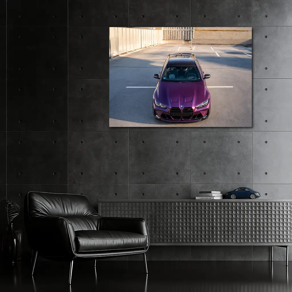 Purple BMW M4 Aerial View Parking Lot – Wall Art