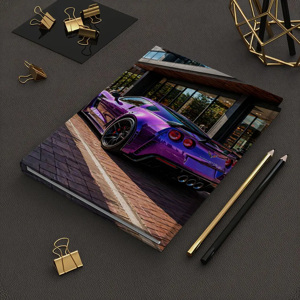 Purple Chevrolet Corvette Parked Urban Street – Notebooks