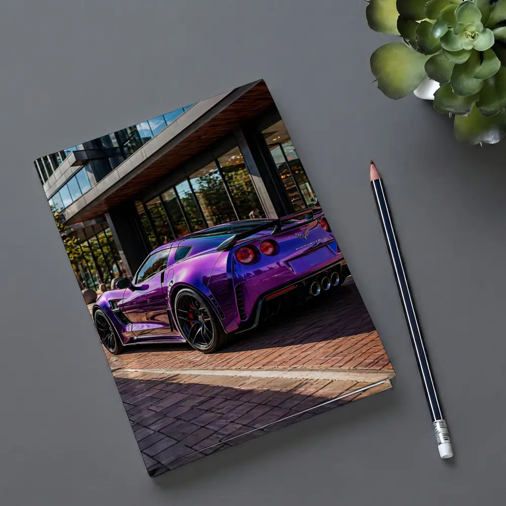 Purple Chevrolet Corvette Parked Urban Street – Notebooks