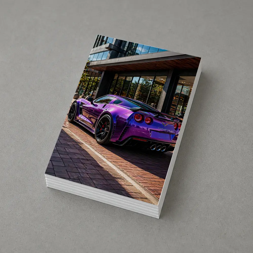 Purple Chevrolet Corvette Parked Urban Street – Postcards