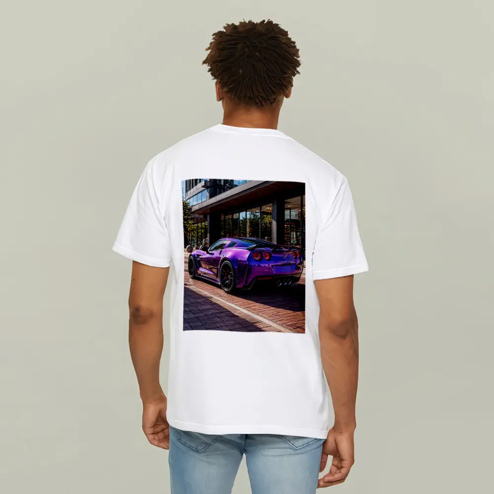 Purple Chevrolet Corvette Parked Urban Street – T-Shirts