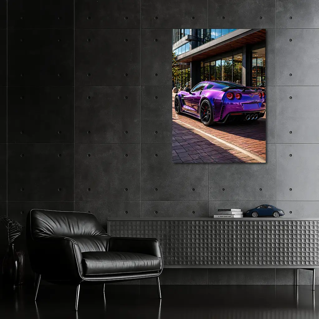 Purple Chevrolet Corvette Parked Urban Street – Wall Art