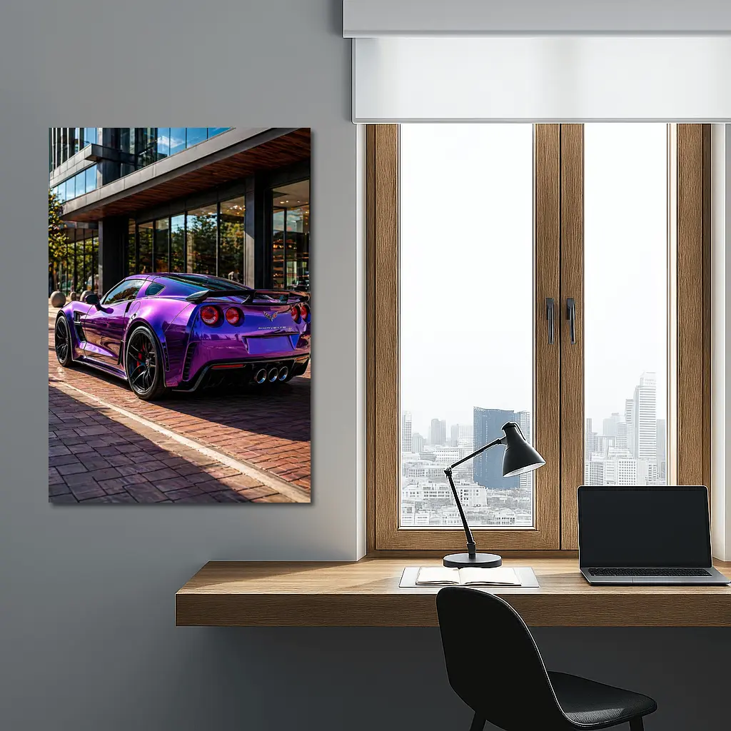Purple Chevrolet Corvette Parked Urban Street – Wall Art