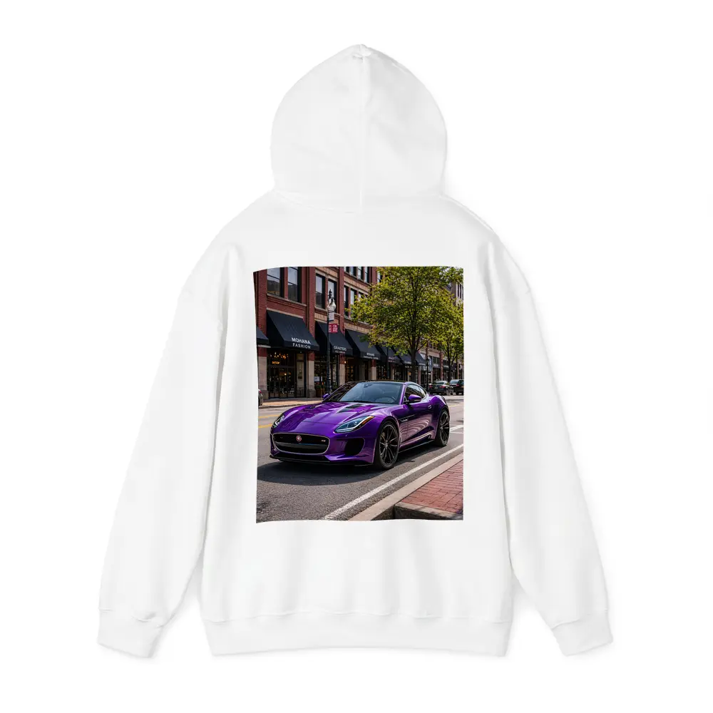 Purple Jaguar F-Type Parked Downtown Street – Hoodies