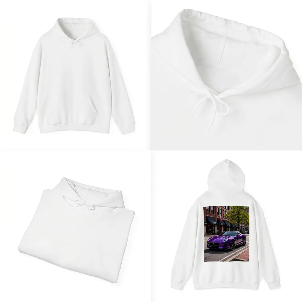 Purple Jaguar F-Type Parked Downtown Street – Hoodies