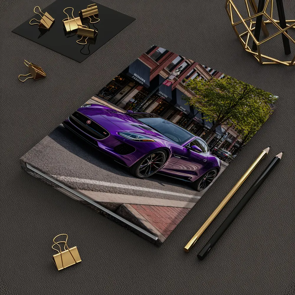 Purple Jaguar F-Type Parked Downtown Street – Notebooks