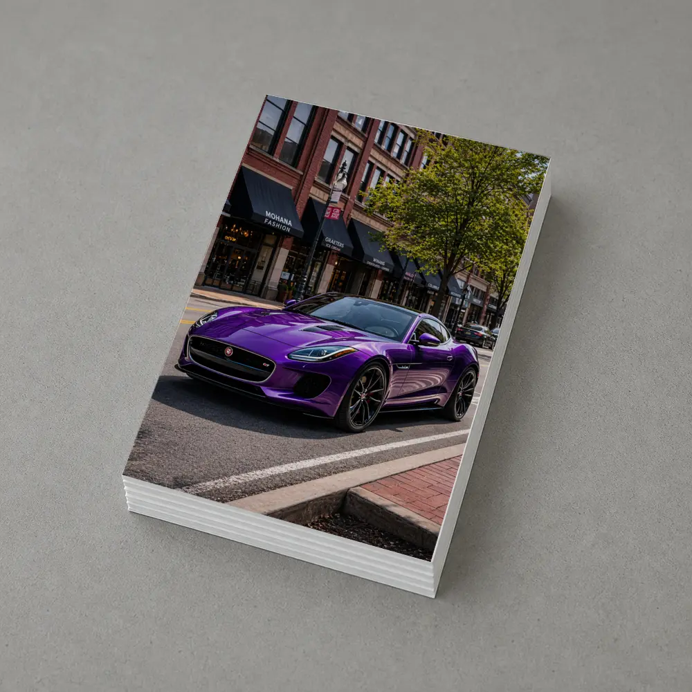 Purple Jaguar F-Type Parked Downtown Street – Postcards