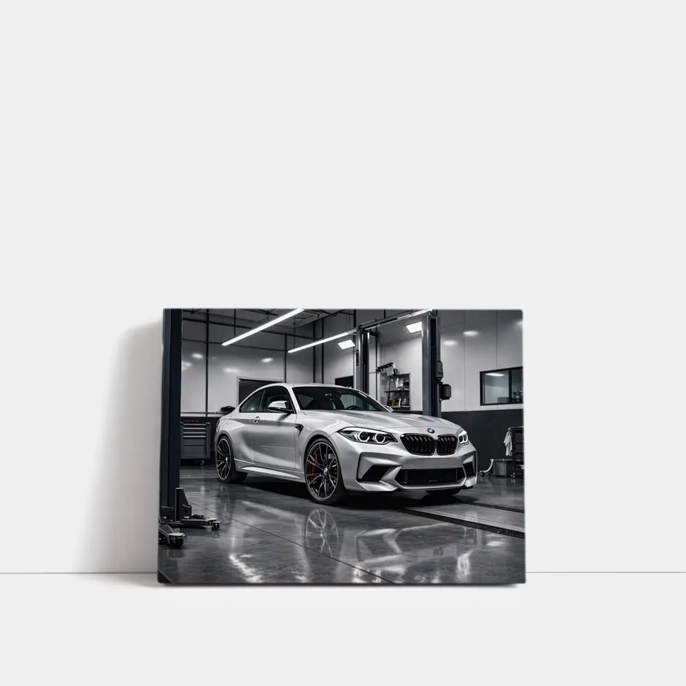BMW M2 Silver Coupe Inside Garage – Wall Art