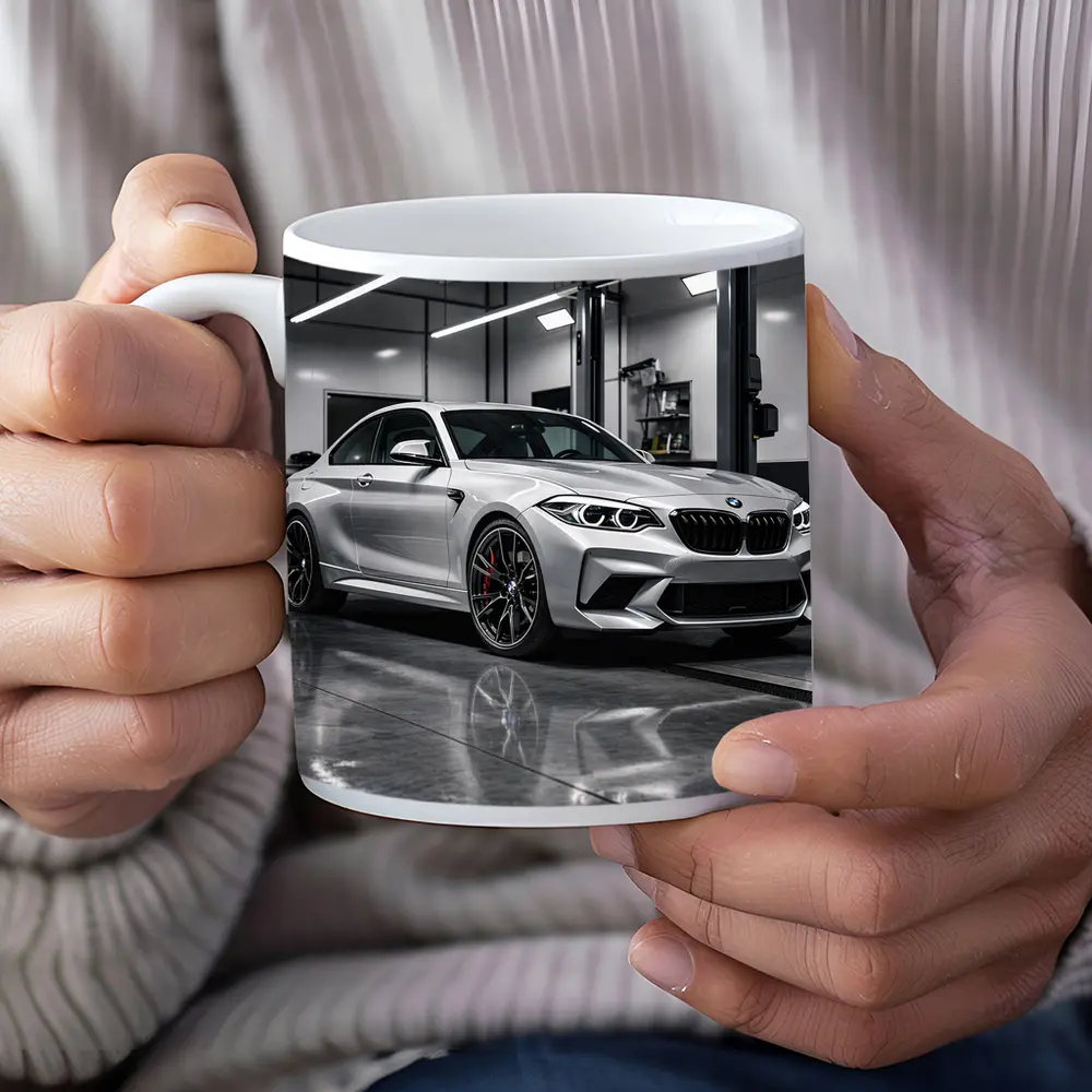 BMW M2 Silver Coupe Inside Garage – Mugs