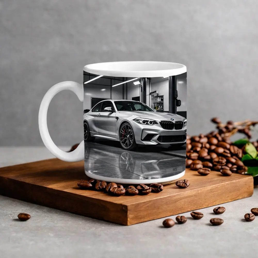 BMW M2 Silver Coupe Inside Garage – Mugs