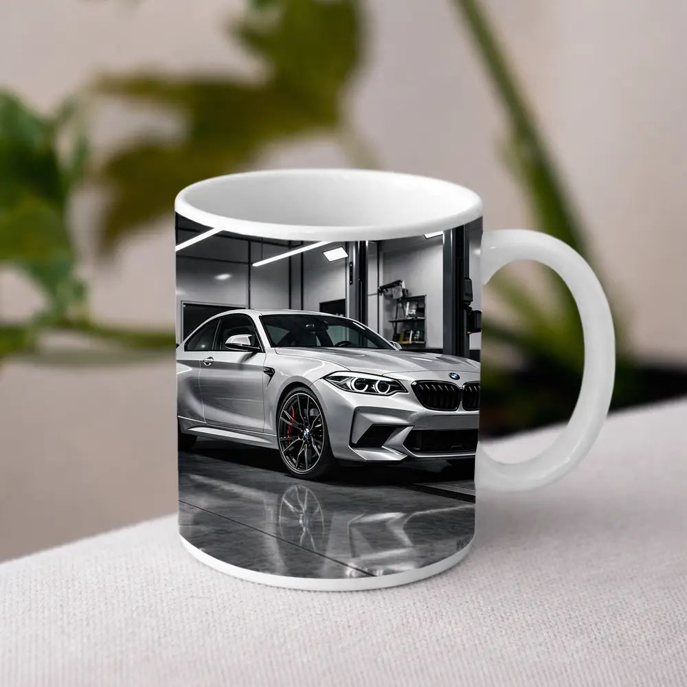 BMW M2 Silver Coupe Inside Garage – Mugs