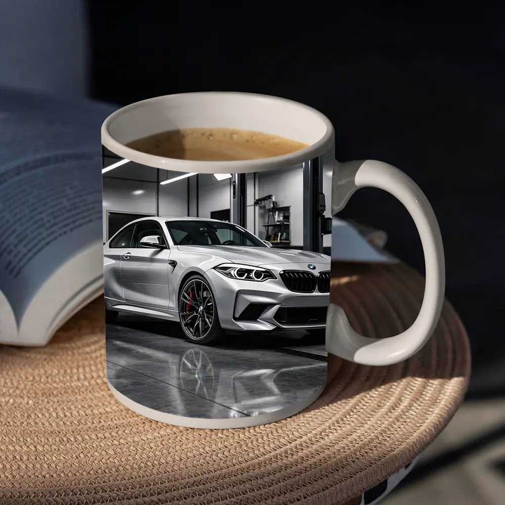 BMW M2 Silver Coupe Inside Garage – Mugs