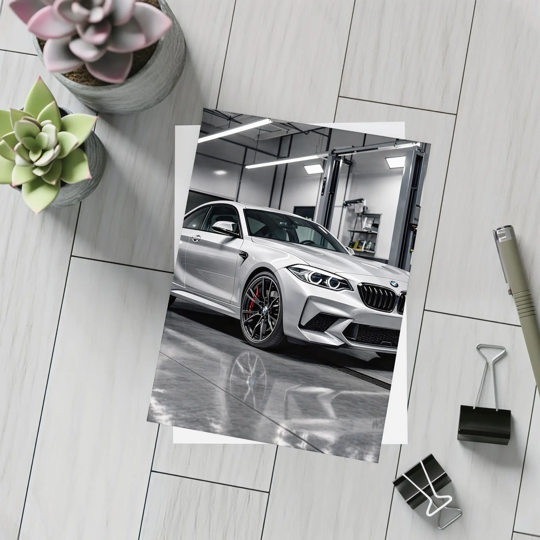 BMW M2 Silver Coupe Inside Garage – Postcards