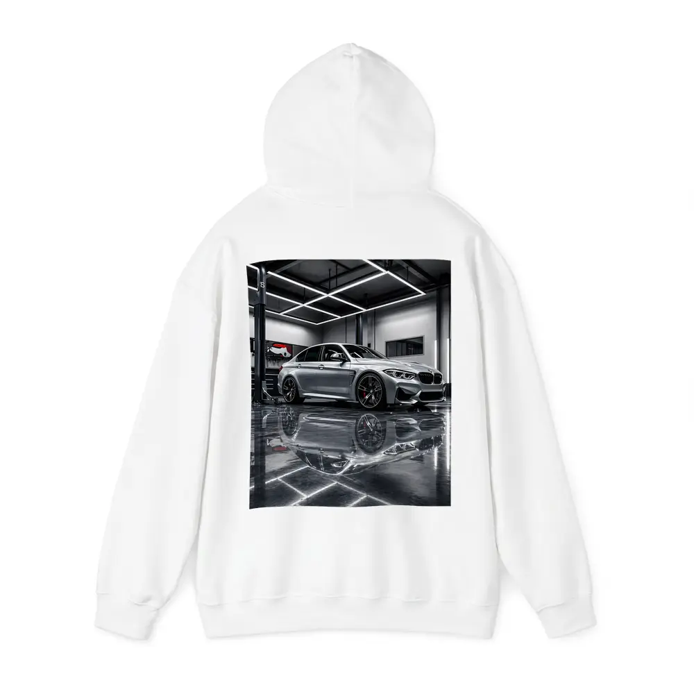 Silver BMW M3 Parked Inside Garage – Hoodies