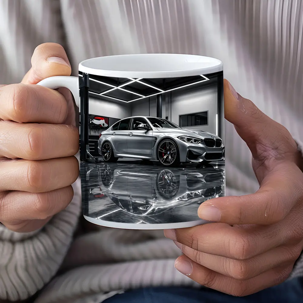 Silver BMW M3 Parked Inside Garage – Mugs
