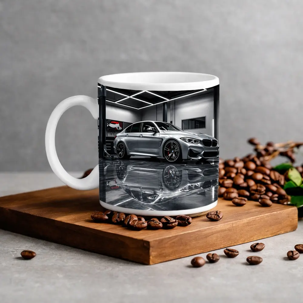 Silver BMW M3 Parked Inside Garage – Mugs