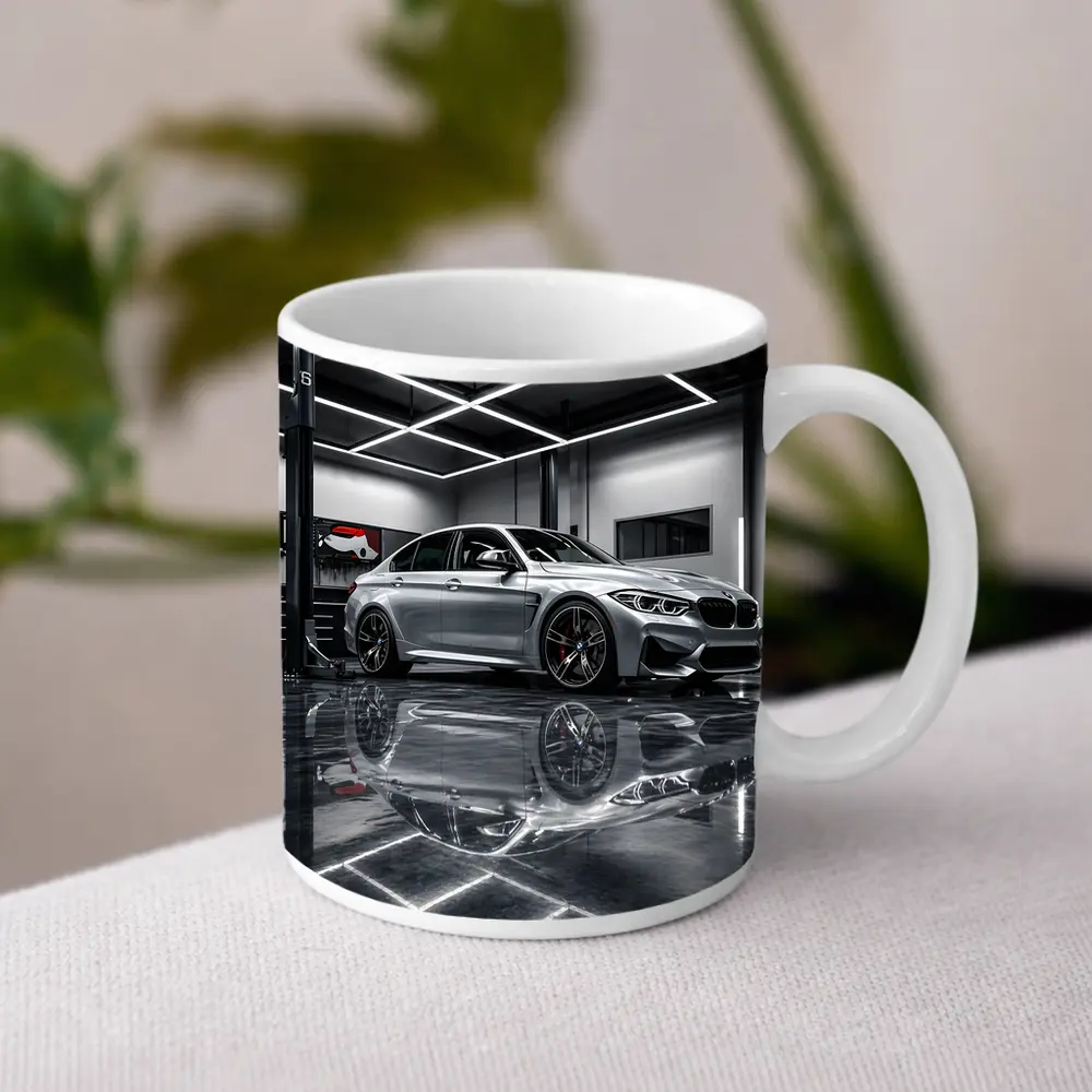 Silver BMW M3 Parked Inside Garage – Mugs