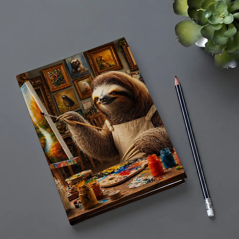 Sloth Artist Painting in Cozy Studio – Notebooks