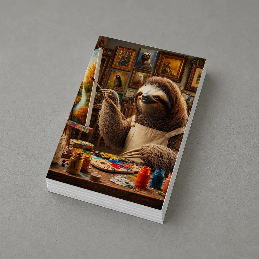 Sloth Artist Painting in Cozy Studio – Postcards