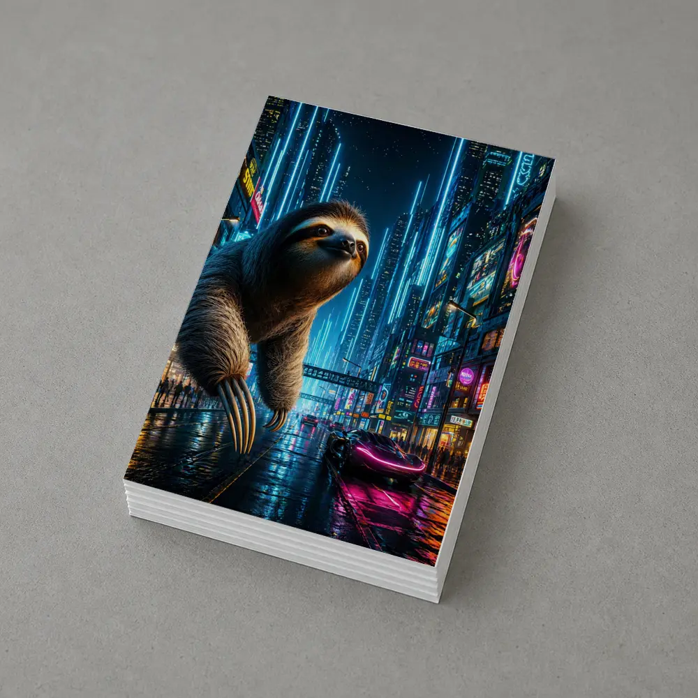 Giant Sloth Over Neon Cyberpunk City – Postcards