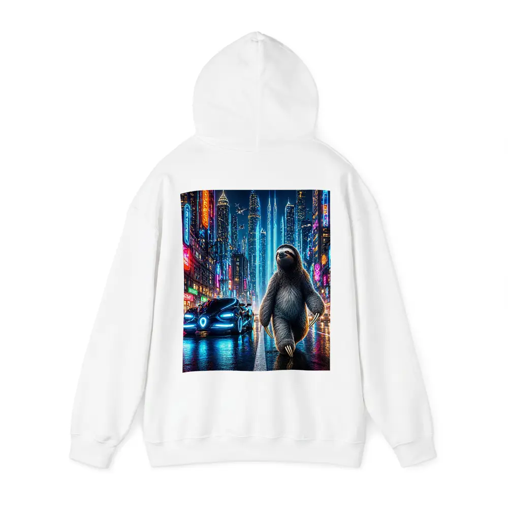 Sloth Walking Neon Cyberpunk City Night – Hoodies