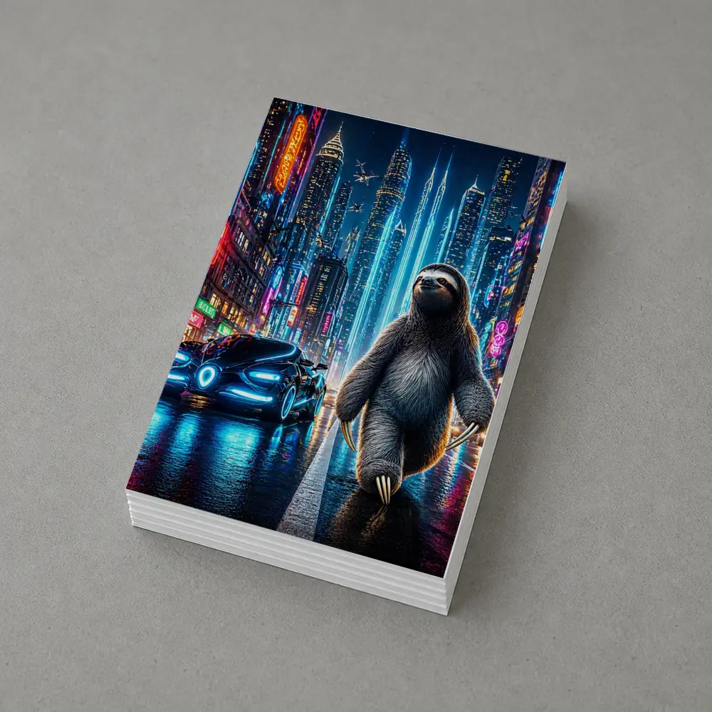 Sloth Walking Neon Cyberpunk City Night – Postcards
