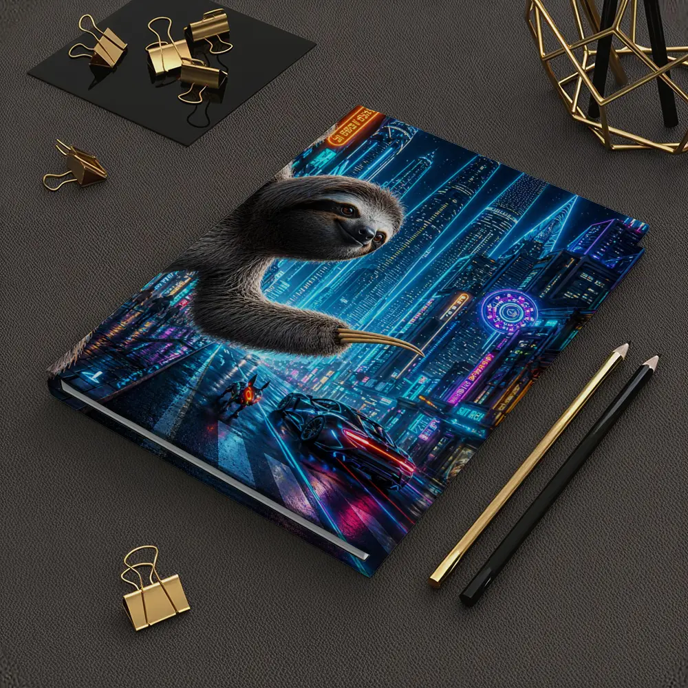 Sloth Hanging in Neon Cyberpunk City – Notebooks