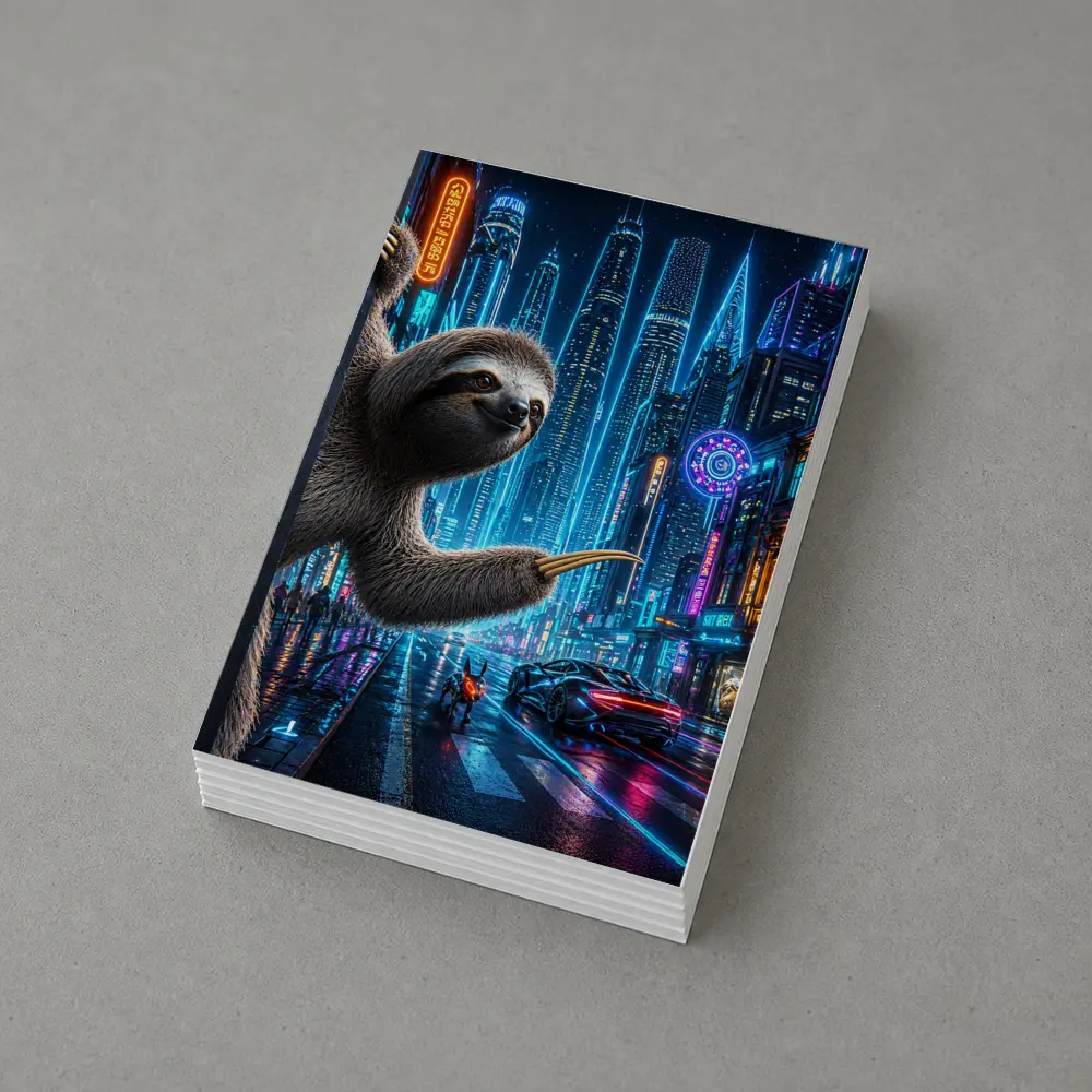 Sloth Hanging in Neon Cyberpunk City – Postcards