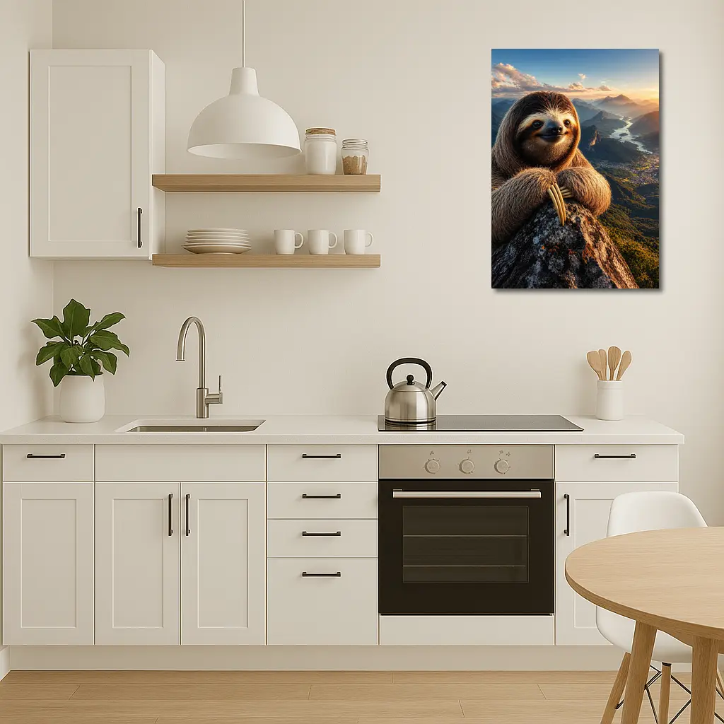Sloth Perched on Mountain Summit Sunset View – Wall Art