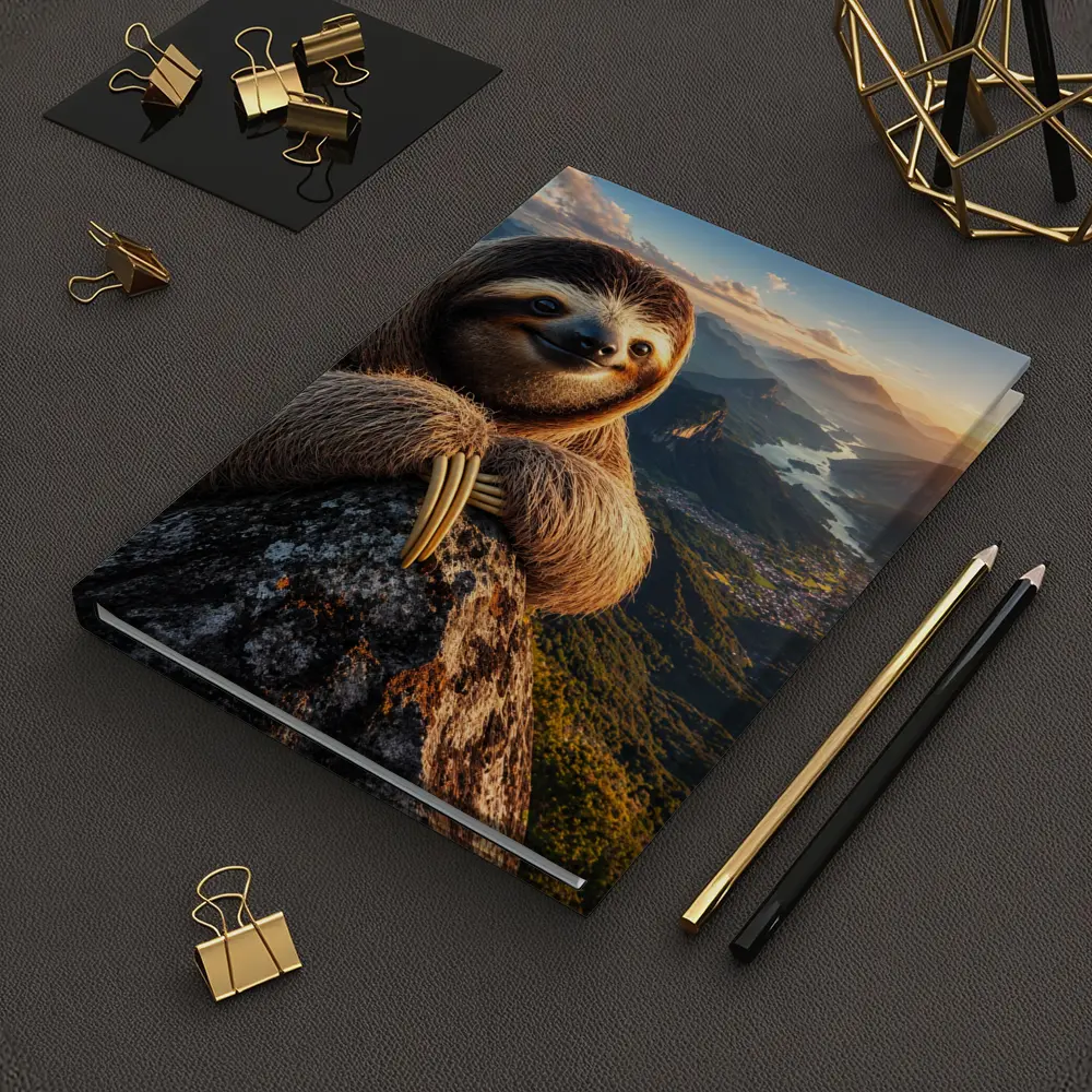 Sloth Perched on Mountain Summit Sunset View – Notebooks