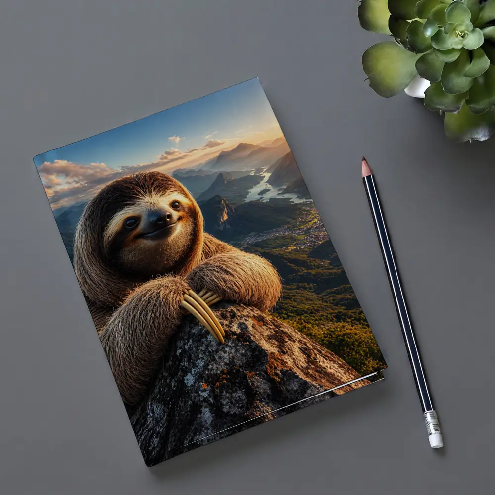 Sloth Perched on Mountain Summit Sunset View – Notebooks