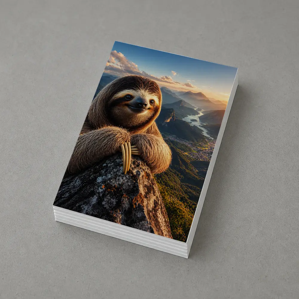 Sloth Perched on Mountain Summit Sunset View – Postcards