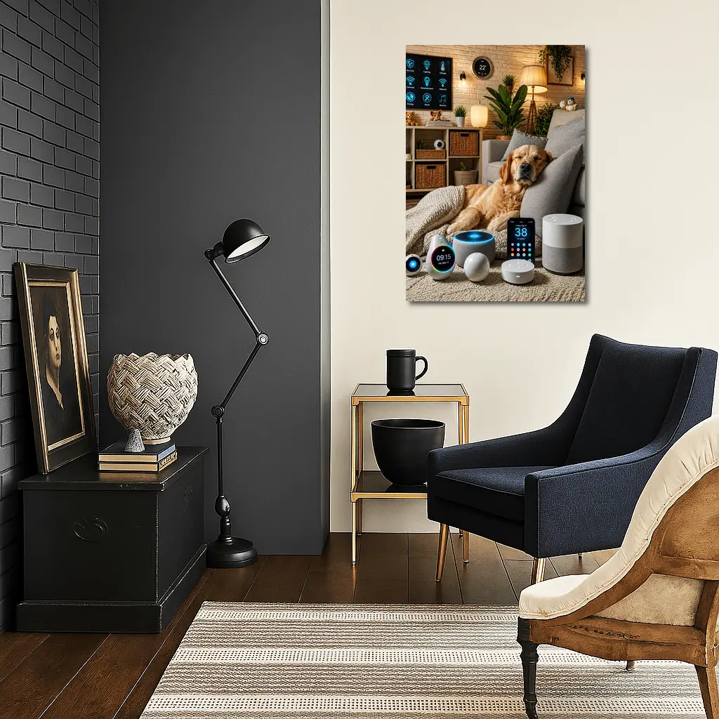 Golden Retriever Relaxing in Smart Home – Wall Art