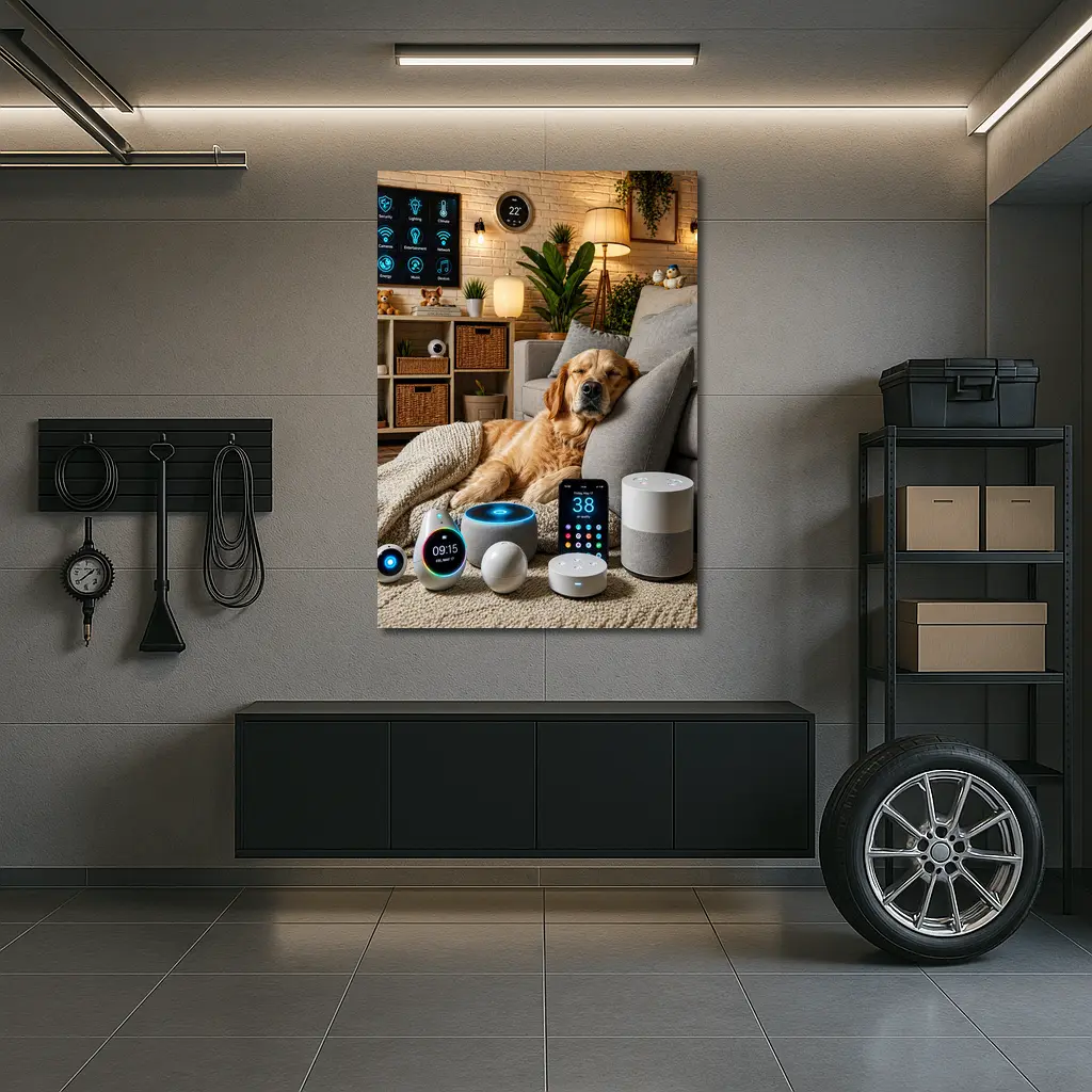 Golden Retriever Relaxing in Smart Home – Wall Art