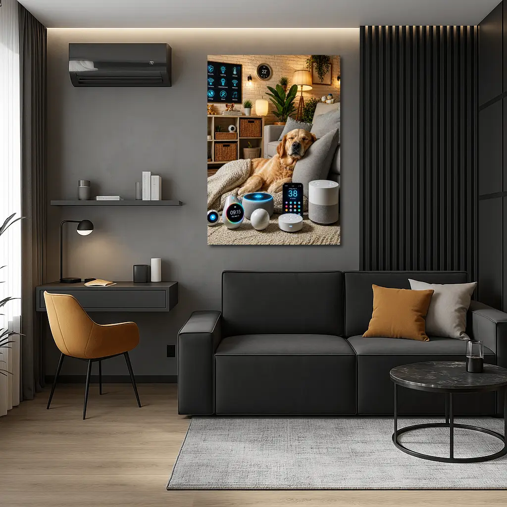 Golden Retriever Relaxing in Smart Home – Wall Art