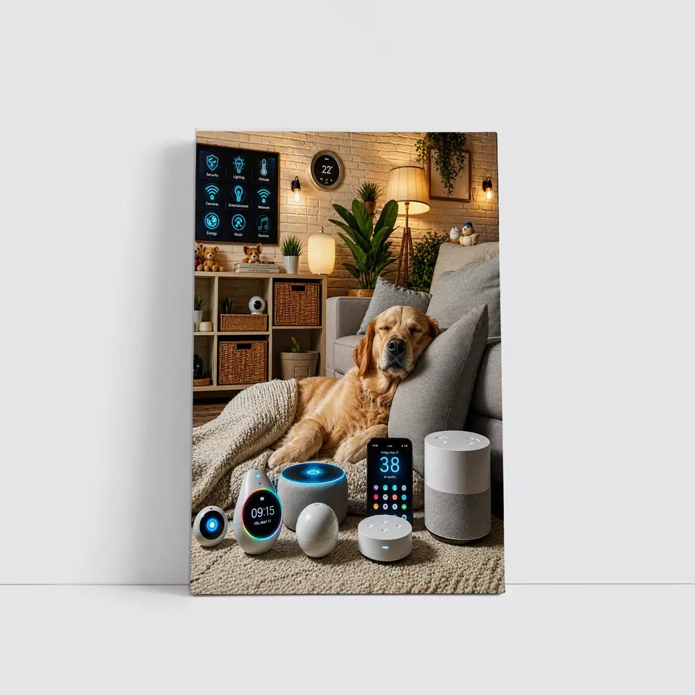 Golden Retriever Relaxing in Smart Home – Wall Art