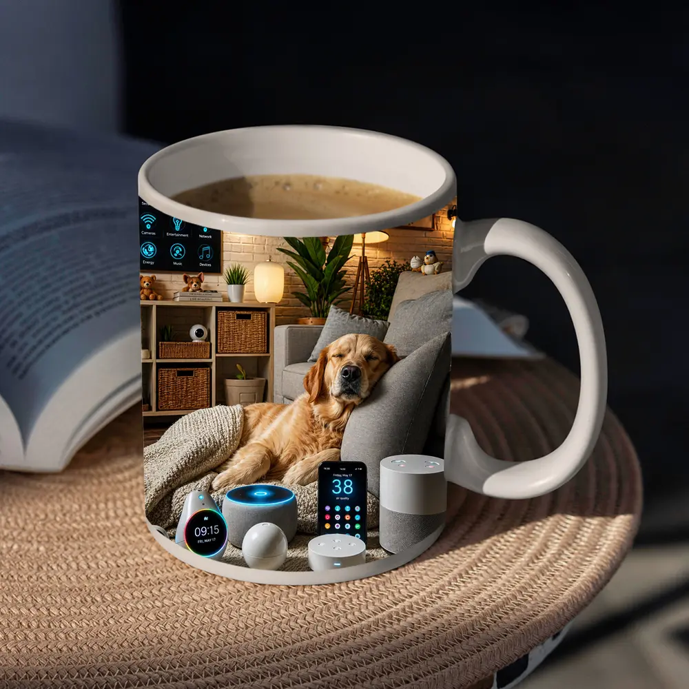 Golden Retriever Relaxing in Smart Home – Mugs