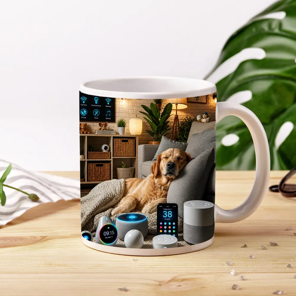 Golden Retriever Relaxing in Smart Home – Mugs