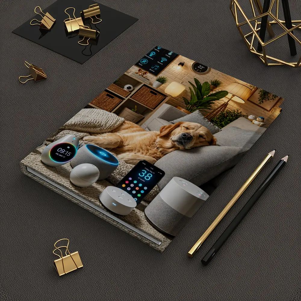 Golden Retriever Relaxing in Smart Home – Notebooks