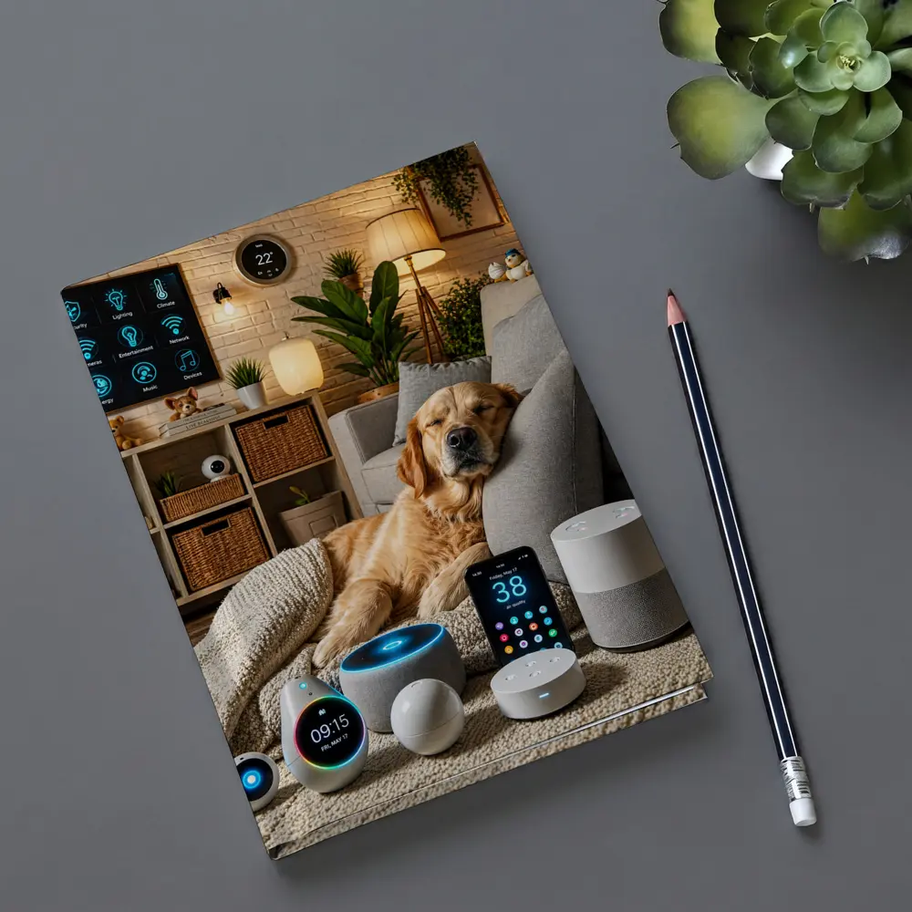 Golden Retriever Relaxing in Smart Home – Notebooks