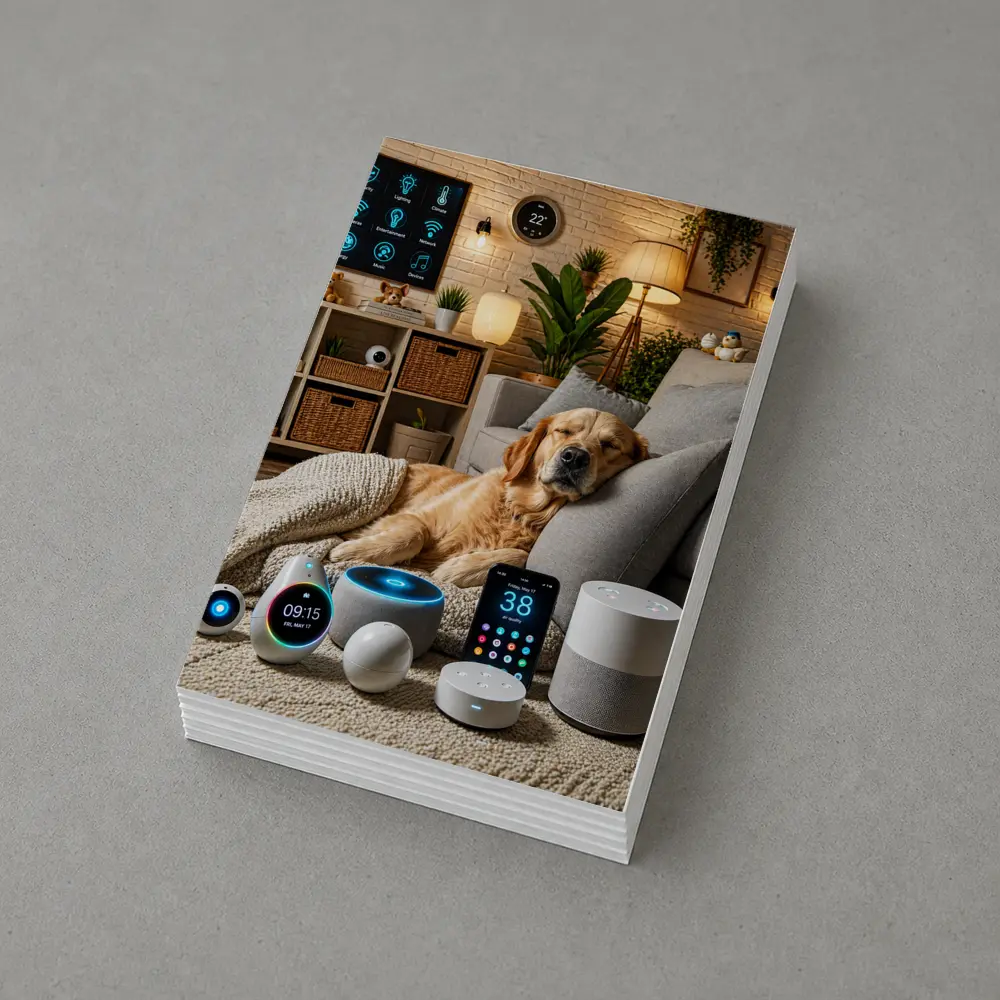 Golden Retriever Relaxing in Smart Home – Postcards