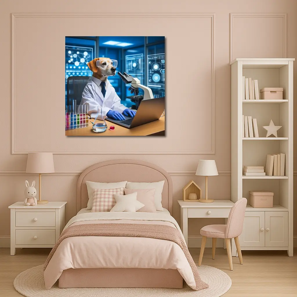 Labrador Scientist Dog in Futuristic Lab – Wall Art