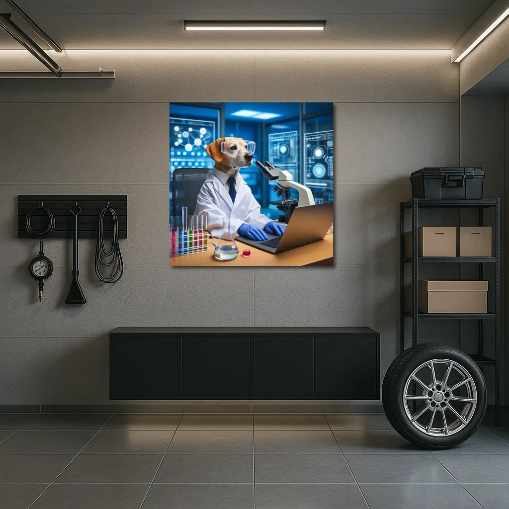 Labrador Scientist Dog in Futuristic Lab – Wall Art