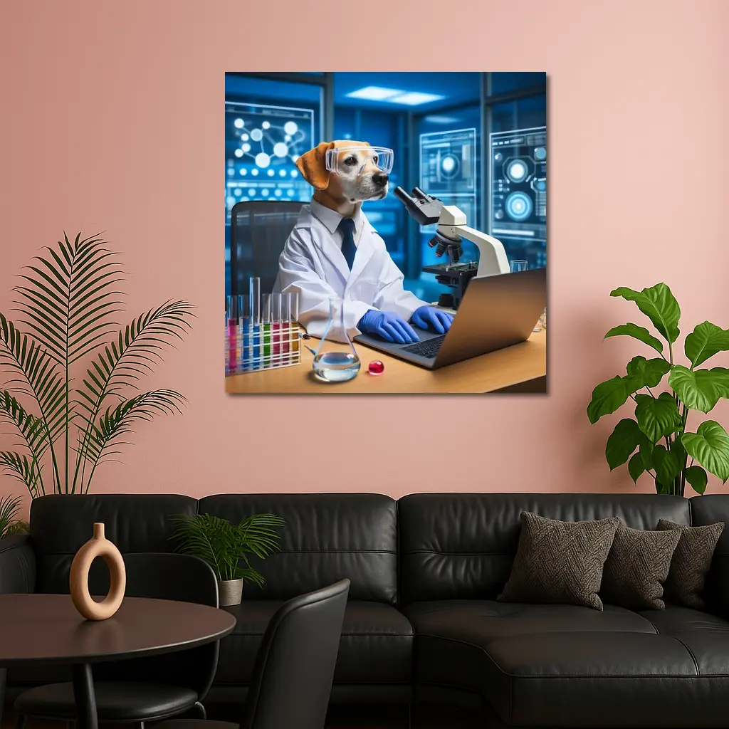 Labrador Scientist Dog in Futuristic Lab – Wall Art