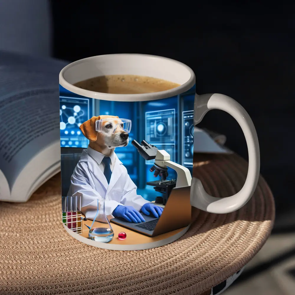 Labrador Scientist Dog in Futuristic Lab – Mugs