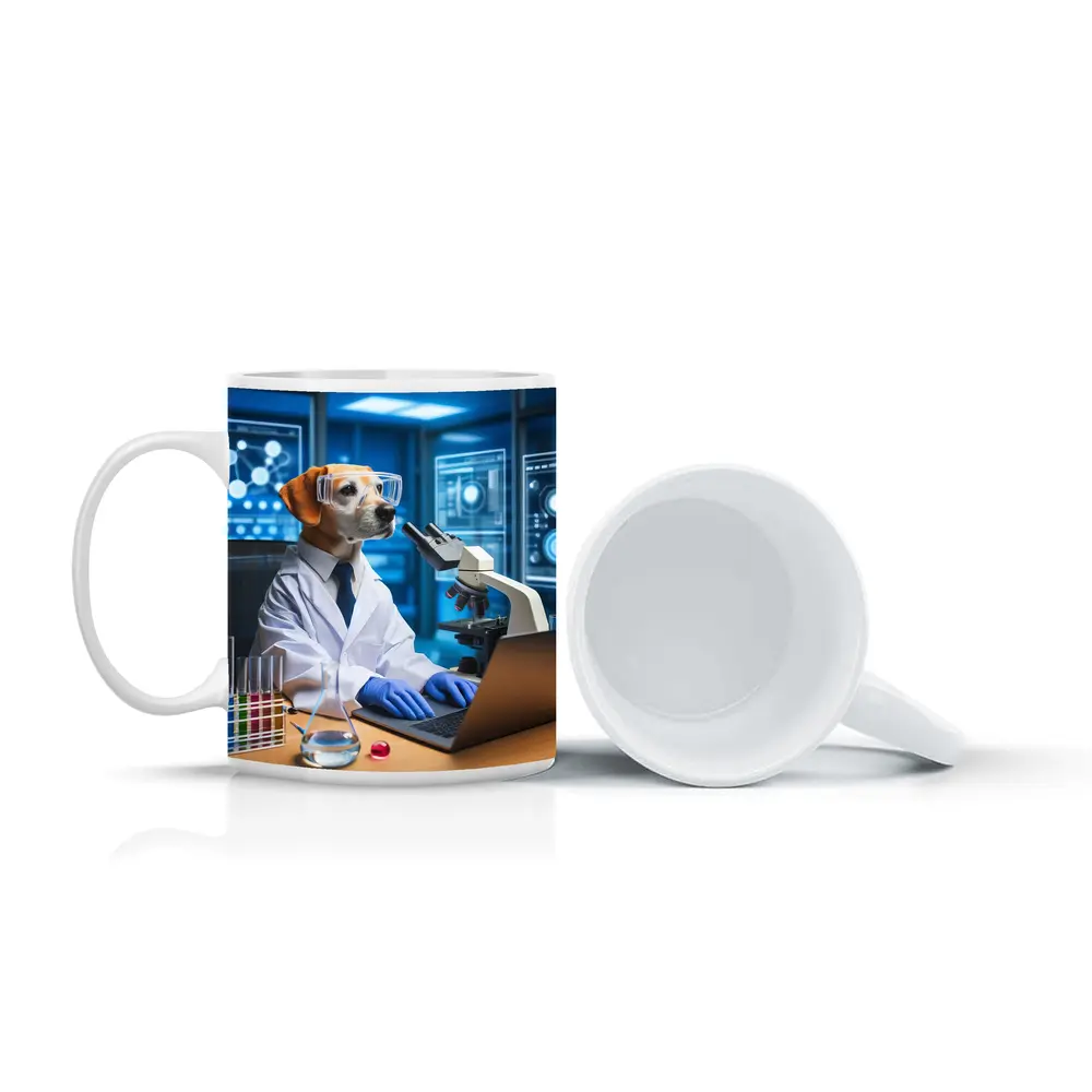 Labrador Scientist Dog in Futuristic Lab – Mugs