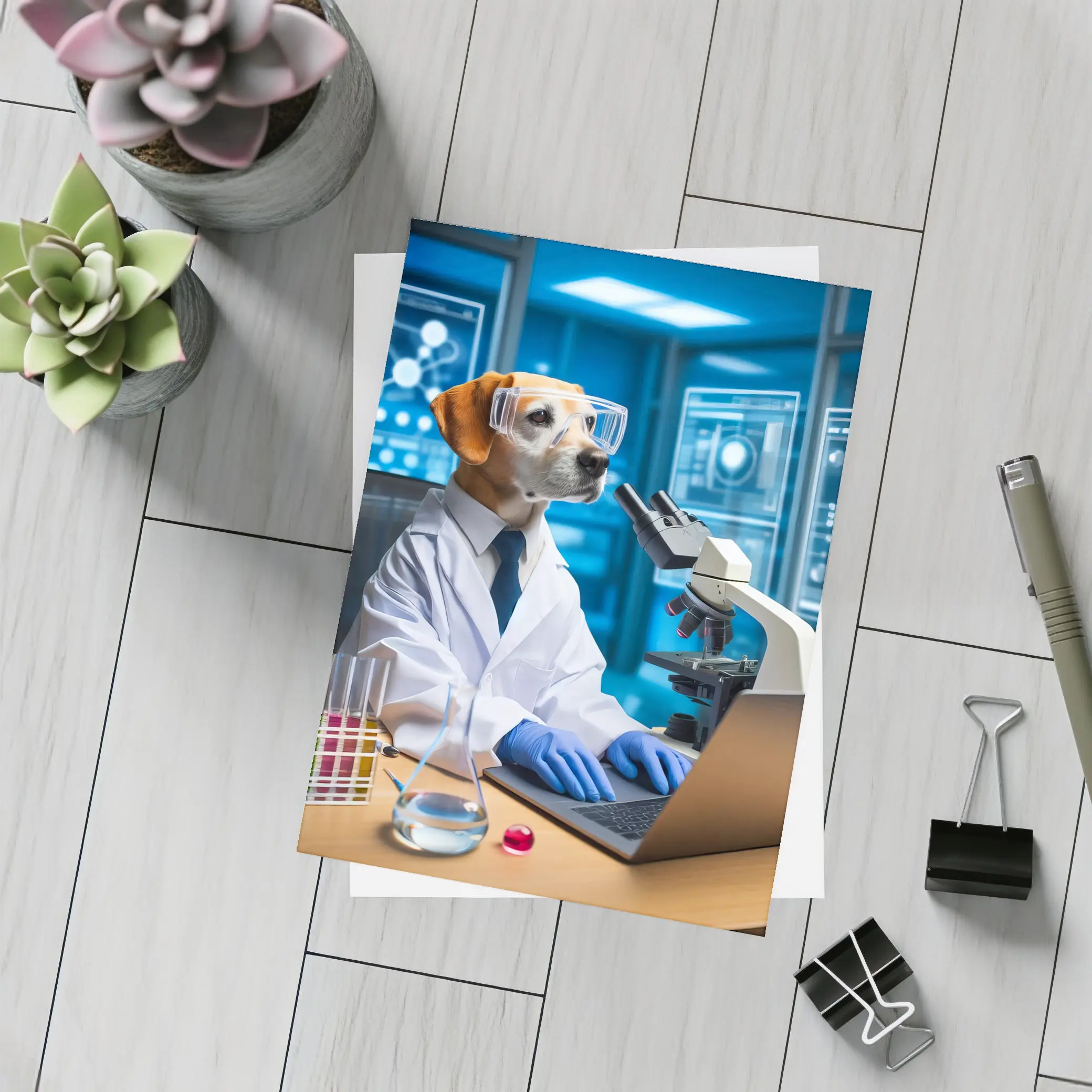 Labrador Scientist Dog in Futuristic Lab – Postcards