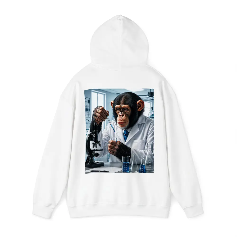 Chimpanzee Scientist In Laboratory With Microscope – Hoodies